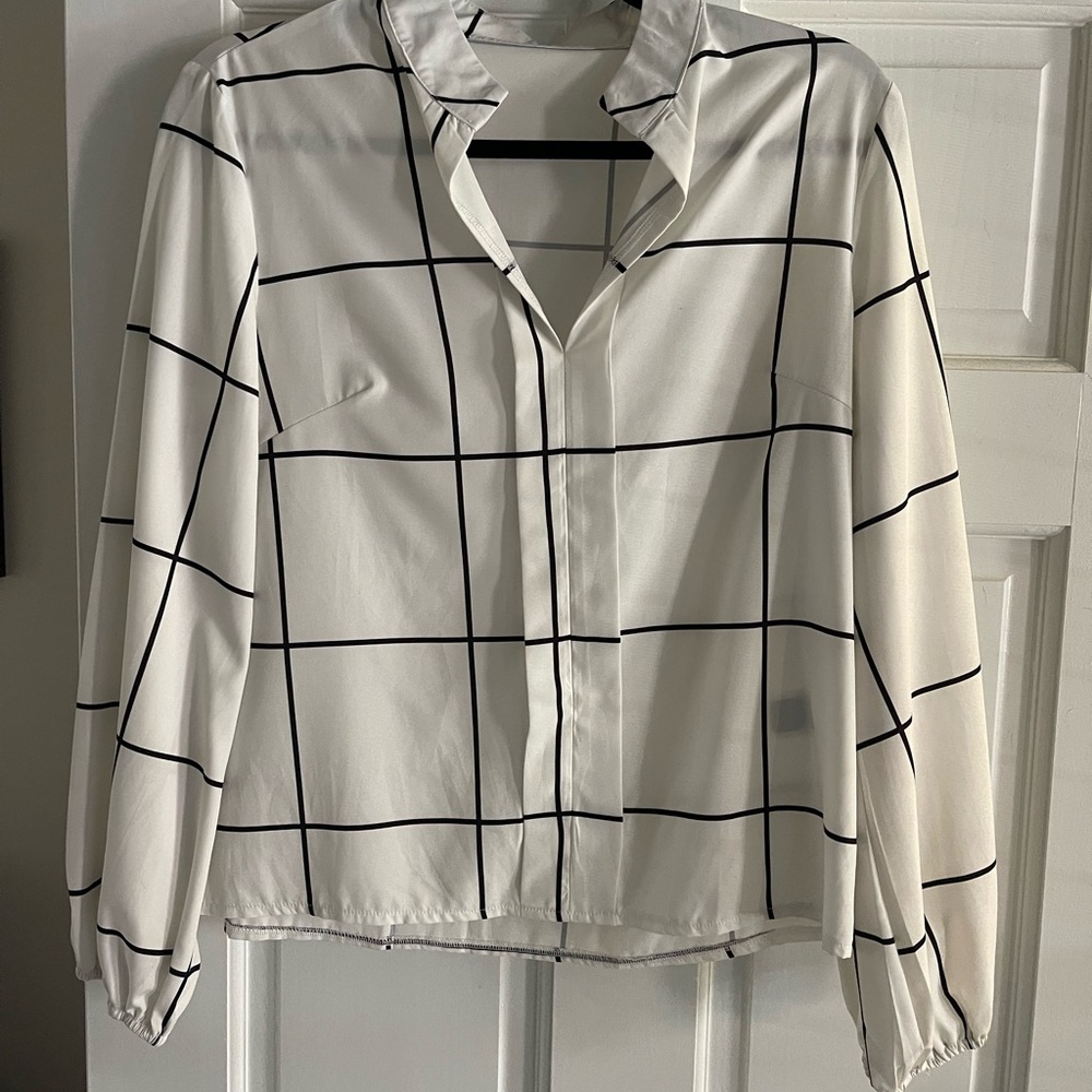White and Black Grid Blouse